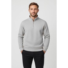 Regular Fit Yarım Fermuarlı Dik Yaka Basic Sweatshirt