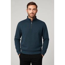 Regular Fit Yarım Fermuarlı Dik Yaka Basic Sweatshirt