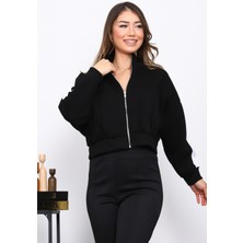 İmaj Butik Siyah Fermuarlı Üç İplik Sweat Hırka