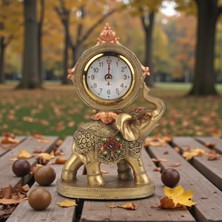 Elifeshop Lüks Işlemeli Saatli Fil Heykeli Dekoratif Masaüstü Biblo Yeni Yıl Yeni Ev & Ofis Hediyesi 19 Cm.