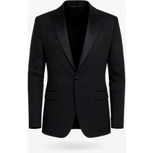 Plus Scorpion Erkek Siyah Taş Detaylı Saten Yaka Blazer Ceket – Özel Tasarım Şık Damatlık & Gece Kombini