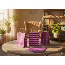 Orbak Kağıtçılık Mor Puantiyeli Kraft Kağıt Çanta 18X8X24 cm – 3’lü Paket - Beyaz Benekli  | Hediye Poşeti & Hediye Paketi