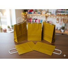 Orbak Kağıtçılık Hardal Sarısı Renkli Kraft Kağıt Çanta 18X8X24 cm – 5’li Paket | Hediye Poşeti & Hediye Paketi