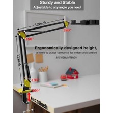 Storemax Üstten Çekim Masa Telefon Tutucu | Katlanabilir ve 360° Döner Ayarlanabilir Stand, Video Çekimi ve Canlı Yayın Için Sabit Kelepçeli Braketi, + Ay-83 LED Işık | CZ45