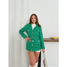 Pazarella Çok Düğmeli Kemerli Yüksek Kaliteli Astarlı Ceket Yeşil OS255859