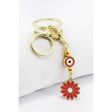 Biuti Altın Renkli Kuşlu Renkli Çiçekli Salkım Anahtarlık, Hediyelik Çanta Süsü