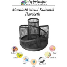 ArtMaster Döner Masaüstü Düzenleyici Organizer Metal 1 Adet Fileli Kalemlik Siyah Renk Hareketli Kalemlik 360 Derece Döner