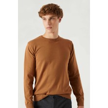 D'S Damat Ds Damat Regular Fit Camel Tüylenme Yapmayan Bisiklet Yaka Pamuklu Triko Kazak 5HF06ORT12004