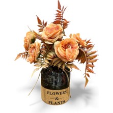 Yetkin Cam Vazoda Turuncu Şakayık Aranjmanı (30X25 Cm) -Dekoratif Yapay Çiçek