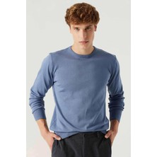 D'S Damat Ds Damat Regular Fit Koyu Mavi Tüylenme Yapmayan Bisiklet Yaka Pamuklu Triko Kazak 5HF06ORT12004