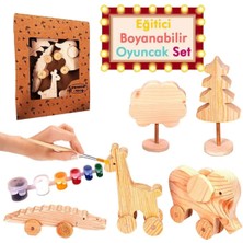 Empressco El Yapımı Eğitici Boyamalı Doğal Ahşap Oyuncak Seti (Fil, Timsah, Zürafa, Ağaç)