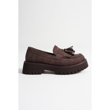 Trendella Mina Kadın Günlük Acı Kahve Süet Loafer Ayakkabı