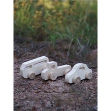 Empressco Doğal Ahşap Üçlü Renkli Oyuncak Araba Seti, Çocuklar Için Güvenli ve Eğlenceli