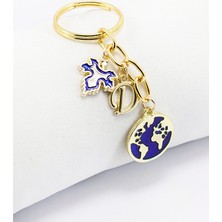 Biuti Metal Dünya Kişiye Özel Harfli Küçük Anahtarlık, Gold Renkli Çanta Süsü