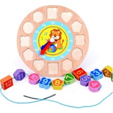 Empressco Renkli Ahşap Saat ve Ip Dizme Oyunu, Eğlenceli Öğrenme Seti