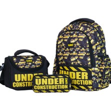 Storemax Wia Iş Makineleri Baskılı Erkek Çocuk Üçlü Okul Çanta Seti - Siyah-Sarı