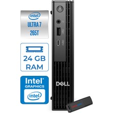 Dell Pc Pro Mıcro QCM1250 Intel® Ultra 7 265T 24GB Ddr5 1tb SSD Intel® Graphics WIN11HOME Mini Masaüstü Bilgisayar BTO107H08+ZETTAUSBBELLEK