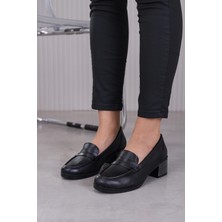 E5613 Model 5 cm Topuklu Orjinal Deri  Topuklu Aykakabı Sıyah