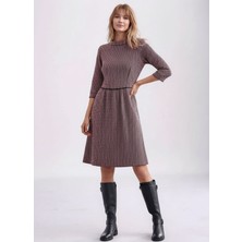 Mamayaga Kadın Degaje Yaka Uzun Kollu Cepli Büyük Beden Curve Şık Elbisesi