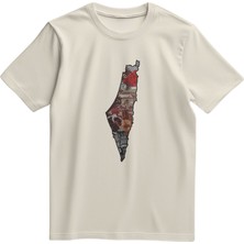 Zaytoon Unisex Kısa Kollu Filistin Haritası Kolaj Baskılı Tişört S - 2xl T300033