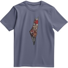 Zaytoon Unisex Kısa Kollu Filistin Haritası Kolaj Baskılı Tişört S - 2xl T300033