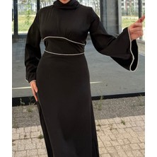 Manşeti ve Bel Taş Işlemeli Saten Abiye