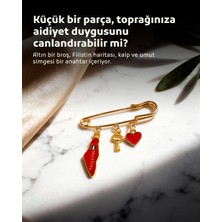 Zaytoon Filistin Haritası Kırmızı Rengi, Fetih Anahtarlığ ve Kırmızı Kalıbı Üçlü Yaka Iğnesi Broş A300057