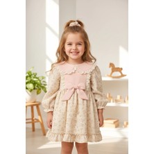 Aysskids Sanabel Dantel Yaka Detaylı Fırfır Etekli Uzun Kollu Kız Çocuk Bayramlık Özel Gün Elbise
