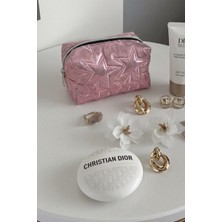 Bahels Stargirl Makyaj Çantası Pembe Renkli Yıldız Desenli Günlük Kullanım İçin Uygun