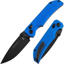 Tenable Eaglestrike | Çapraz Bar Kilidi | Mavi Eloksal Alüminyum Elmas Desenli Sap | Blackwash Nitro-V Çelik Çakı | B1095V6