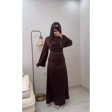 Manşeti ve Bel Taş Işlemeli Saten Abiye