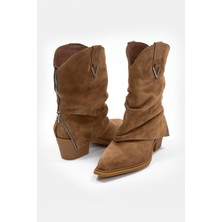 Nilufarr Lata Sigaro Süet Hakiki Deri Topuklu Bot