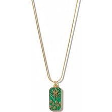 Mrs.Lry Çelik Güneş Çiçek Plaka Kolye Yeşil Yılan Zincir Takı