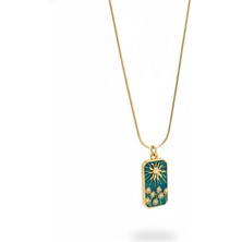 Mrs.Lry Çelik Güneş Çiçek Plaka Kolye Turkuaz Yılan Zincir Takı