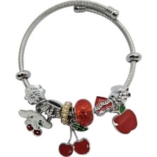 Alya's Aksesuar 316L Yüksek Kalite Paslanmaz Çelik Kirazlı Charm Bileklik