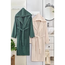 Hrnzafer Tekstil 2'li Pamuklu Doğa Kapüşonlu Çift Bornoz