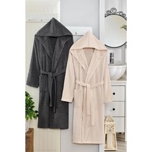 Hrnzafer Tekstil 2'li Pamuklu Doğa Kapüşonlu Çift Bornoz