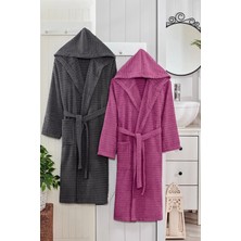 Hrnzafer Tekstil 2'li Pamuklu Doğa Kapüşonlu Çift Bornoz