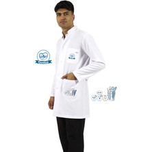 Diş Hekimi Önlüğü Alpaka Beyaz Baskılı Erkek Diş Doktoru Önlük