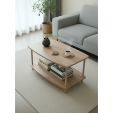 Pratico  Kavi Atlantik Çam Ahşap Oval Çok Amaçlı Orta Sehpa 2 Katlı