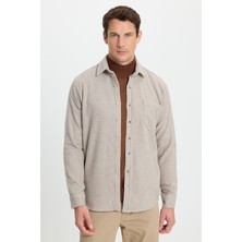 Tudors Erkek Regular Fit Klasik Kesim Düz Cepli Koyu Vizon Oduncu Gömlek