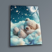 Uyuyan Ayıcık Cam Tablo , Temperli Cam Baskı , Çocuk Odası Duvar Dekoru , Asılmaya Hazır