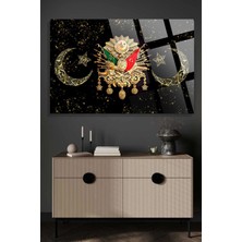 Gold Detay Osmanlı Tuğrası 4mm Kırılmaz Temperli Yüksek Çözünürlüklü Cam Tablo