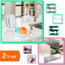 Hereveoyuncak Multi Bulaşıklık Tabaklık Kurutmalık + Ocak Yağ Sıçrama Koruyucu Katlanır Alüminyum Levha - 2li Set