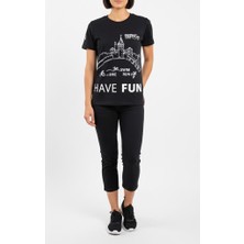 Bumerangspor Have Fun Baskılı Kısa Kol Bisiklet Yaka Siyah Tişört