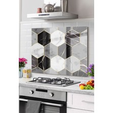 Premium Mutfak Cam Ocak Arkası Koruyucu Tezgah Ankastre Arkası Koruyucu | Mermer Geometrik