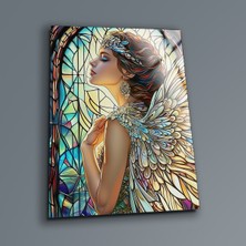 Vitray Desenli Kadın Cam Tablo , Ev ve Ofis Duvar Dekoru , Temperli Cam Üzeri Baskı , Asılmaya Hazır