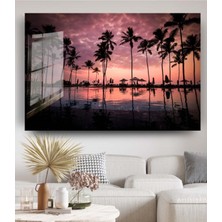 Doğa Gün Batımı Palmiye Ağaçları Cam Tablo, Doğa Tablo, Duvar Dekor, Büyük Tablo, Cam Duvar Tablo