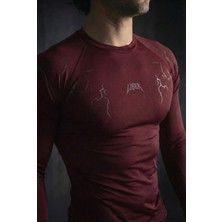Erkekler İçin Liber Uzun Kollu Compression Tshirt Bordo Spor Desenli Rahat Kesim Nefes Alabilir