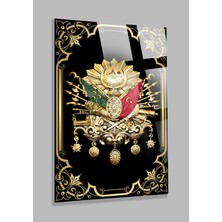 Gold Çerçeve Görünümlü Osmanlı Tuğrası 4mm Kırılmaz Temperli Yüksek Çözünürlüklü Cam Tablo